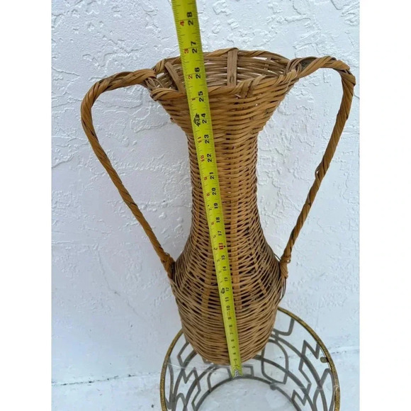 Vintage Hand Crafted Tall Handwoven Rattan Wicker Double Handle Floor Vase Brown - Picture 2 of 10
